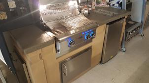 $3,283.50. American Outdoor Grill with island, fridge, two single doors. Must be purchased all together. Transportation cost is not included.