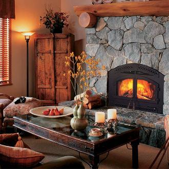 traditional indoor fireplace with doors
